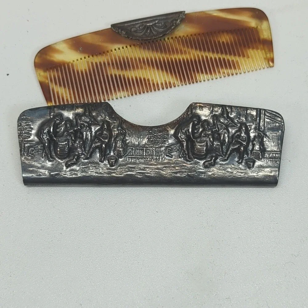 Hans Jenson Design Tortoise Shell Patterned Comb And Mirror Silver Plated Set‎
